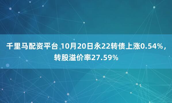 千里马配资平台 10月20日永22转债上涨0.54%，转股溢价率27.59%